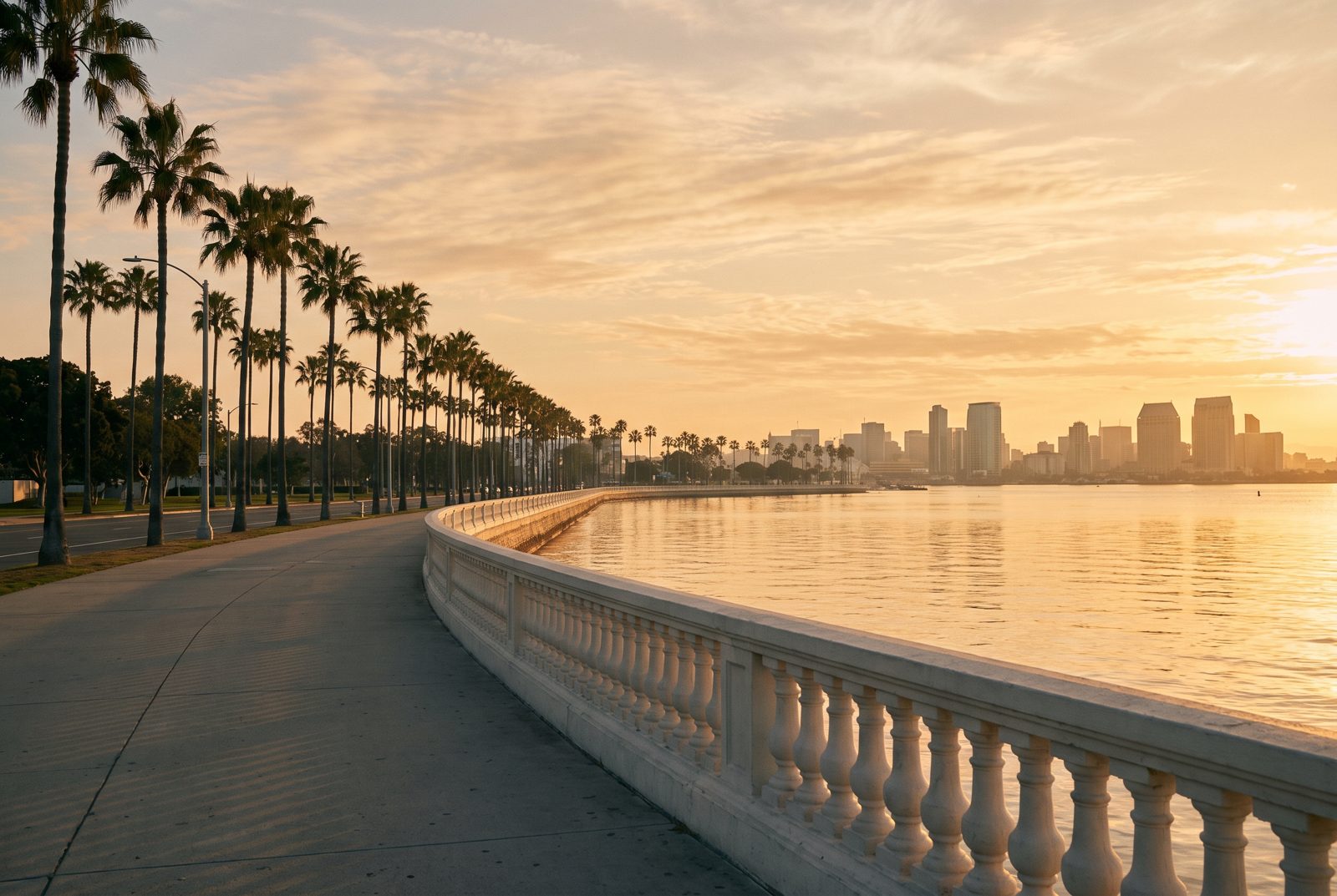 Bayshore Boulevard waterfront in Tampa at golden hour